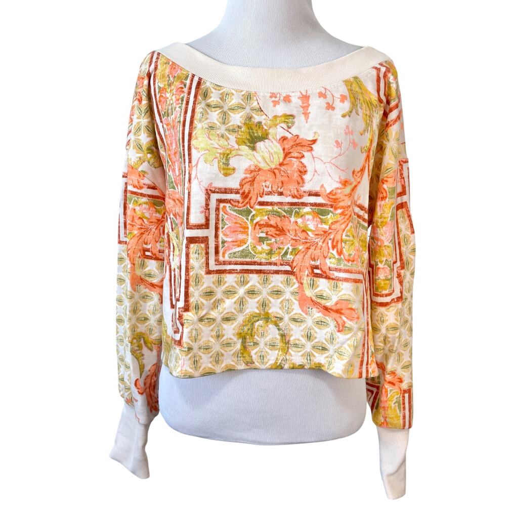 Daily Practice Anthropologie Cropped Boxy Sweatshirt S Orange Boho Casual Lounge